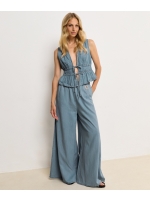 Josh V SERA wide leg trousers in denim look 948 mid blue denim