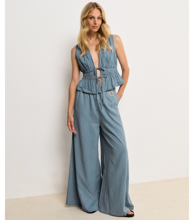Josh V SERA wide leg trousers in denim look 948 mid blue denim