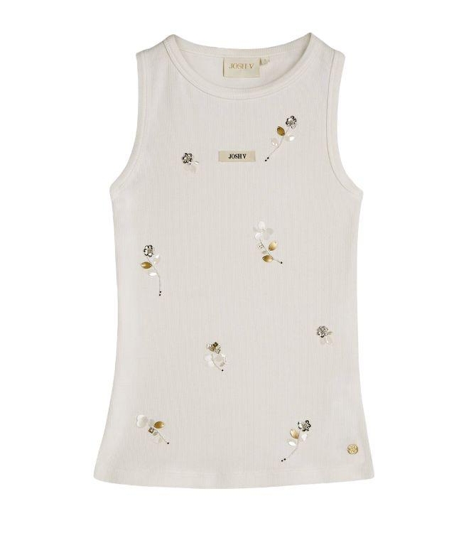 Josh V SWANNY slim fit top with beaded details 033 off white