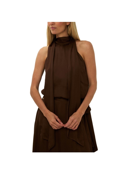 Josh V YANIEK loose fit top in satin look 987 brown