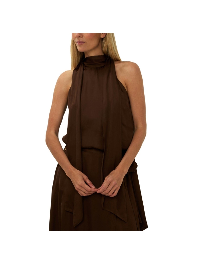 Josh V YANIEK loose fit top in satin look 987 brown