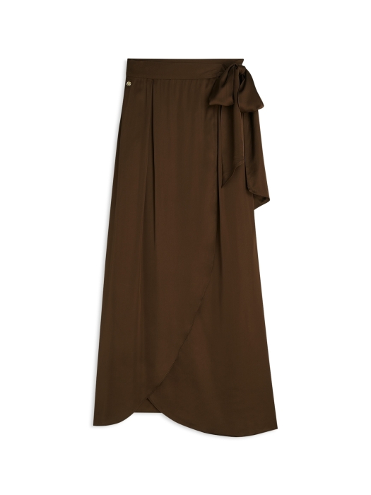 Josh V YAMICIA wrap maxi skirt in satin look 987 brown