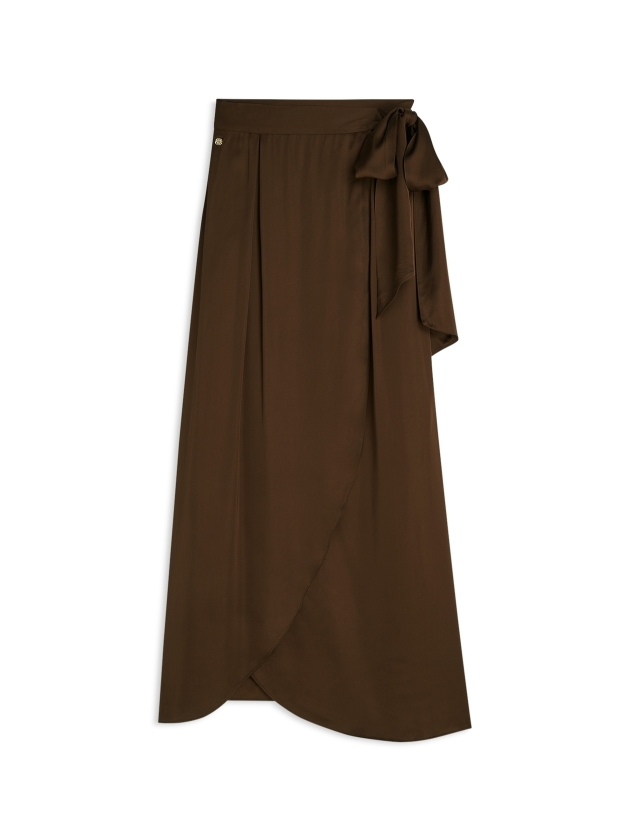 Josh V YAMICIA wrap maxi skirt in satin look 987 brown