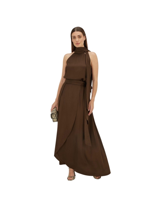 Josh V YAMICIA wrap maxi skirt in satin look 987 brown