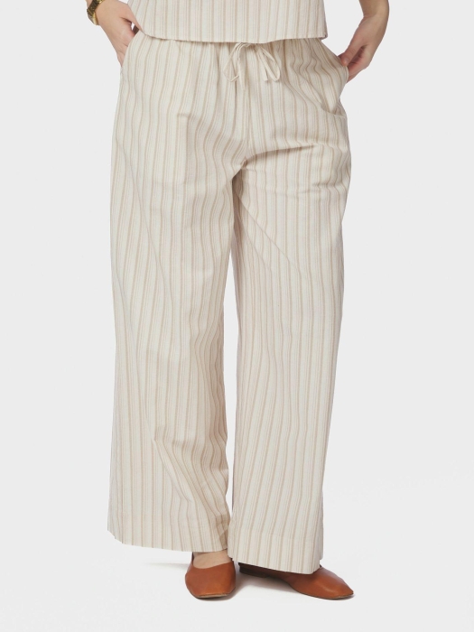 Neo Noir Heifa Linen Stripe Pants Sand