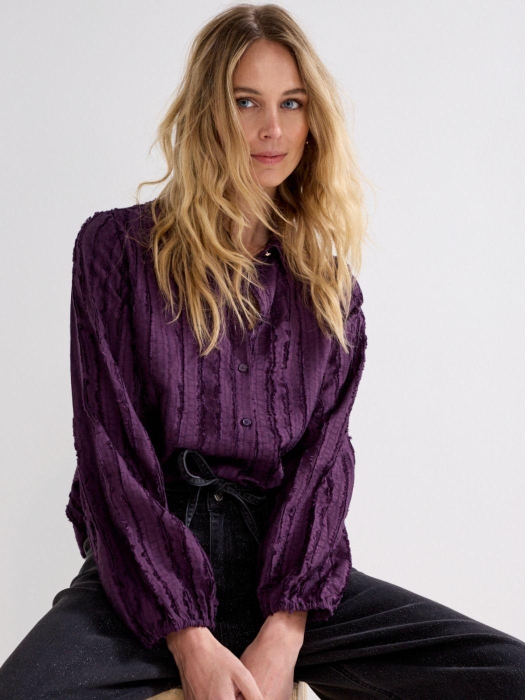 Tramontana Textured Stripe Blouse 004840 Aubergine noir