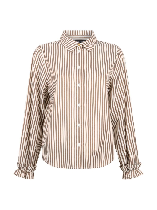 Tramontana Striped Blouse Ruffled Cuffs 002550 Cinnamon