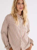 Tramontana Striped Blouse Ruffled Cuffs 002550 Cinnamon