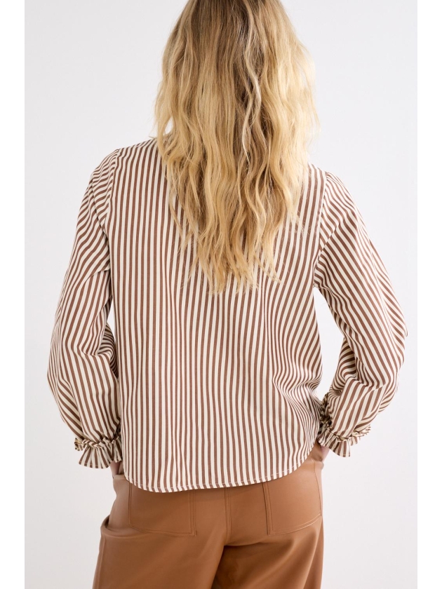 Tramontana Striped Blouse Ruffled Cuffs 002550 Cinnamon