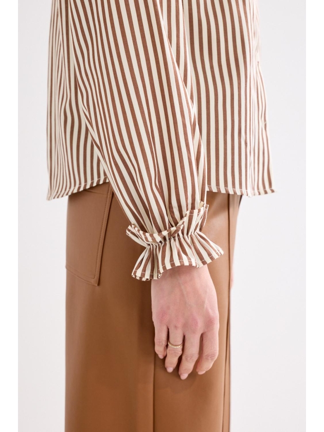 Tramontana Striped Blouse Ruffled Cuffs 002550 Cinnamon