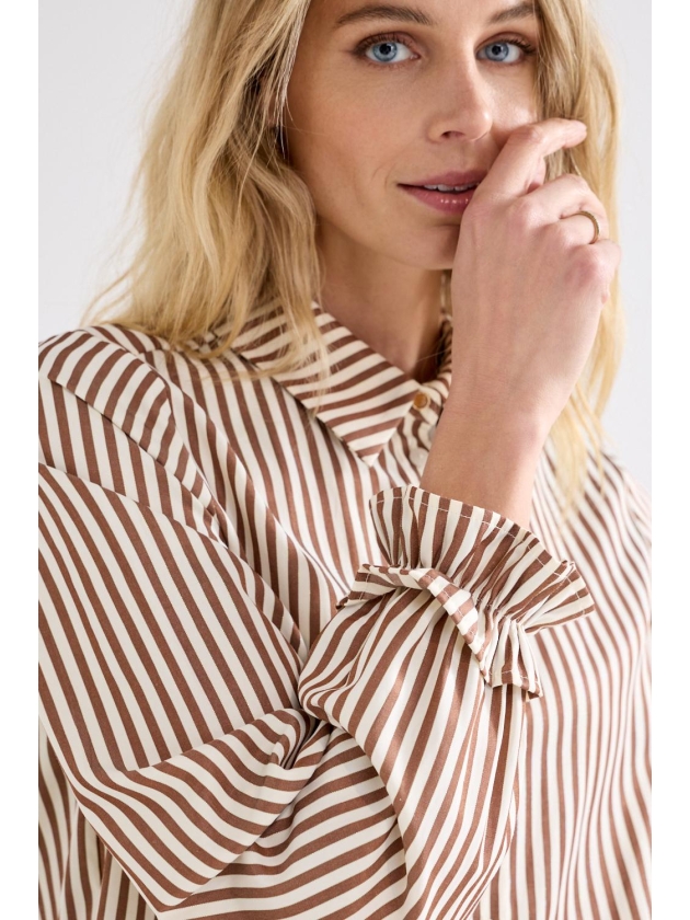 Tramontana Striped Blouse Ruffled Cuffs 002550 Cinnamon