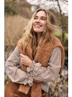Tramontana Striped Blouse Ruffled Cuffs 002550 Cinnamon