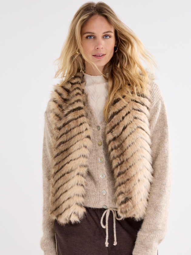 Tramontana Patterned Faux Fur Waistcoat 008110 Winter gold