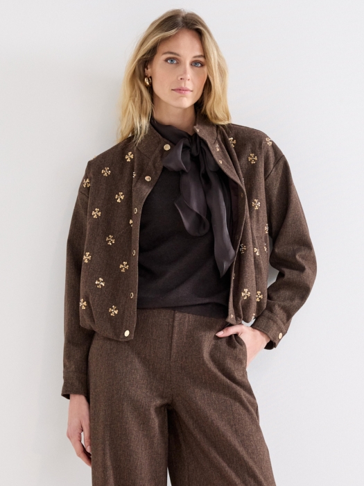 Tramontana Tweed Jacket Sequins 002654 Cafe noir melange
