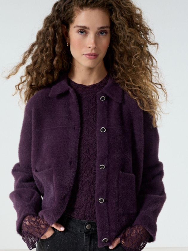 Tramontana Feather Yarn Jacket 004840 Aubergine noir