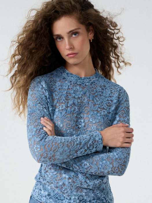 Tramontana Velvet Stretch Lace Top 005002 Moody blue