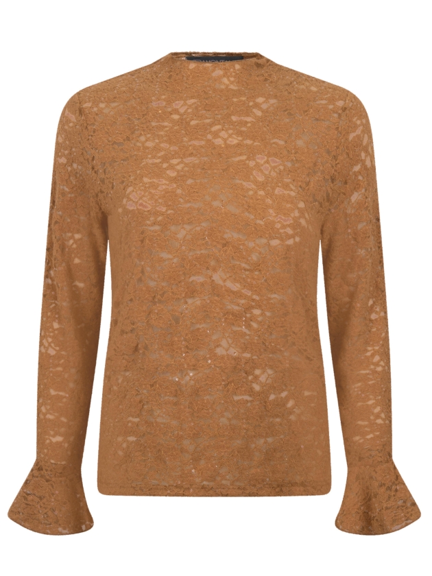 Tramontana Flared-Cuff Lace Top 002550 Cinnamon