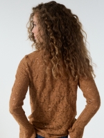 Tramontana Flared-Cuff Lace Top 002550 Cinnamon