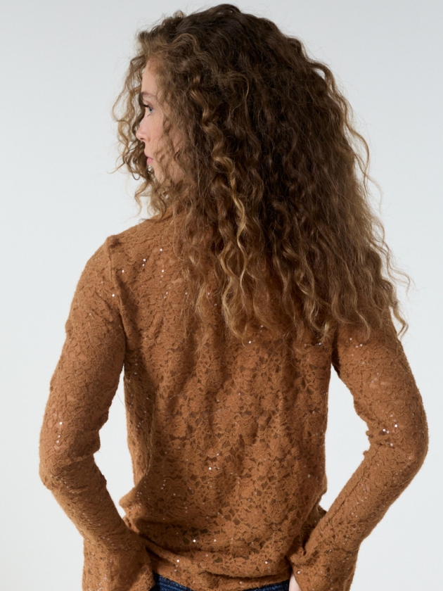 Tramontana Flared-Cuff Lace Top 002550 Cinnamon