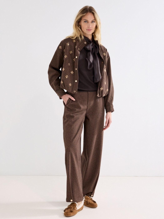 Tramontana Barrel-Fit Tweed Trousers 002654 Cafe noir melange