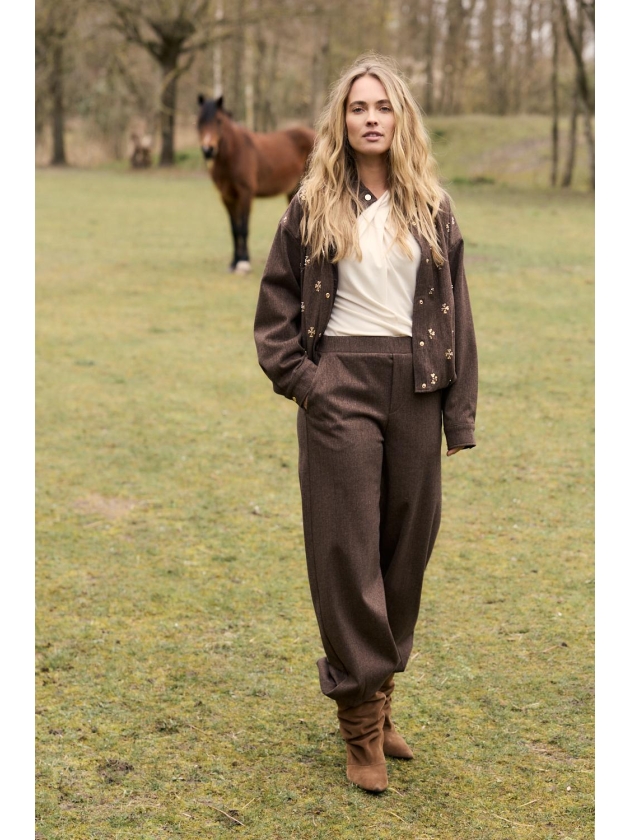 Tramontana Barrel-Fit Tweed Trousers 002654 Cafe noir melange