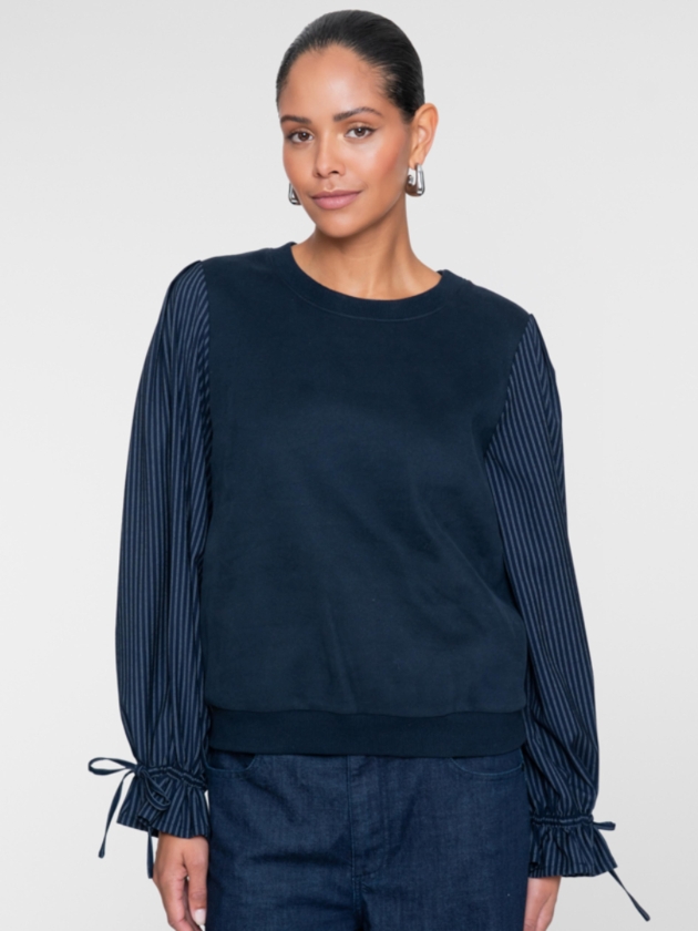 Geisha Sweater with striped sleeves 00675 Navy