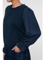 Geisha Sweater with striped sleeves 00675 Navy