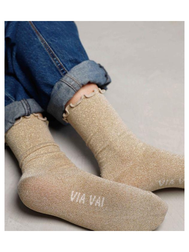Via Vai Sokken 1392 Light brown glitter gold