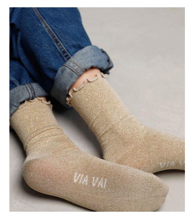 Via Vai Sokken 1392 Light brown glitter gold