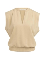 Yaya Mouwloos sweatshirt met V-hals 51218 Semolina brown