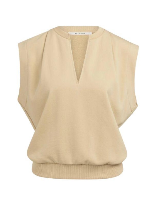 Yaya Mouwloos sweatshirt met V-hals 51218 Semolina brown