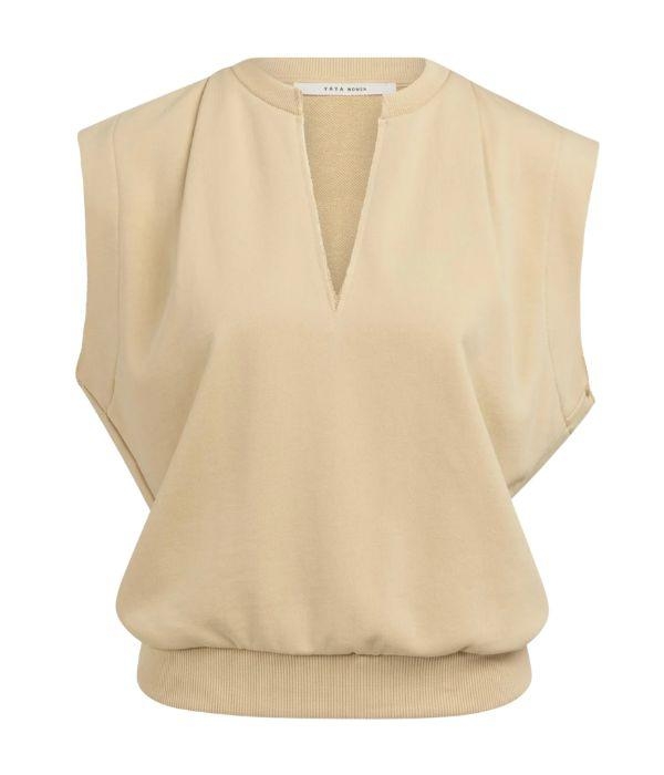 Yaya Mouwloos sweatshirt met V-hals 51218 Semolina brown