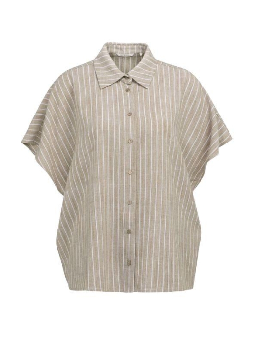 Yaya Gestreepte blouse met korte mo 990751 Safari brown dessin