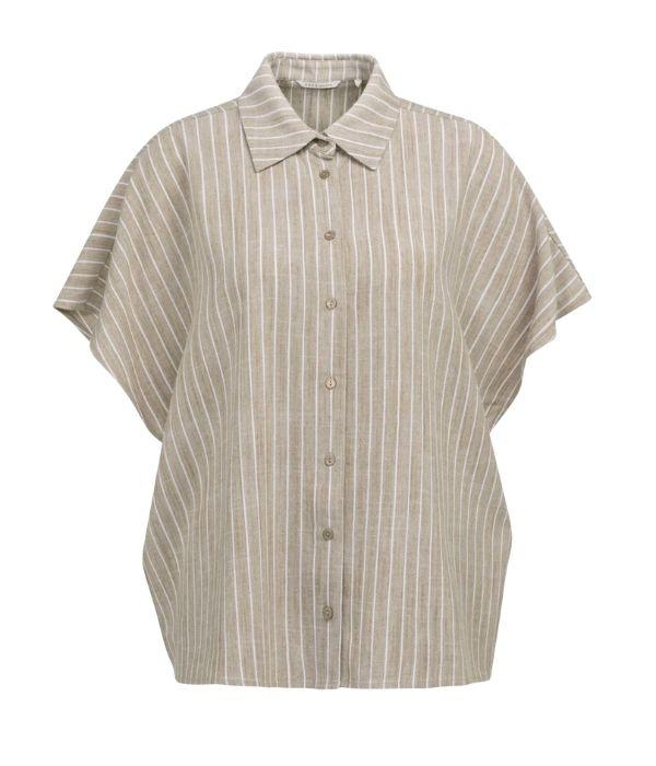 Yaya Gestreepte blouse met korte mo 990751 Safari brown dessin