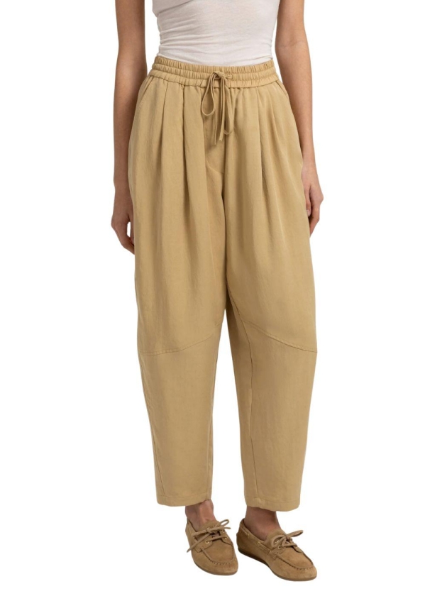 Yaya Geweven barrelbroek met elasti 990751 Safari brown dessin