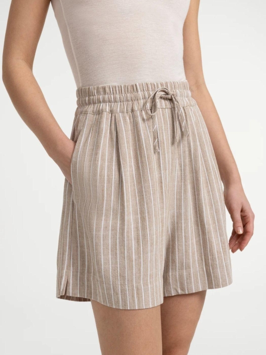 Yaya Gestreepte short met elastisch 990751 Safari brown dessin