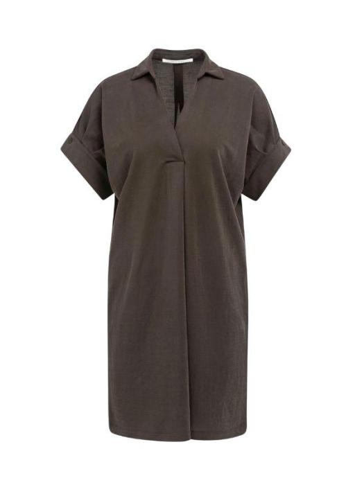 Yaya Jerseyjurk met geplooide pofmo 99074 Aubergine purple