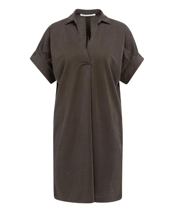 Yaya Jerseyjurk met geplooide pofmo 99074 Aubergine purple