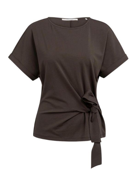 Yaya Top met ronde hals en knoopdet 99074 Aubergine purple