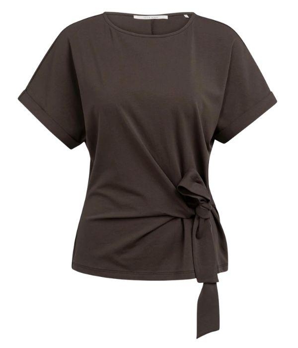 Yaya Top met ronde hals en knoopdet 99074 Aubergine purple
