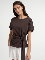 Yaya Top met ronde hals en knoopdet 99074 Aubergine purple