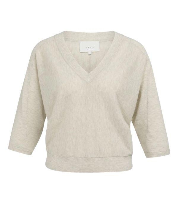 Yaya V-hals trui met zichtbare nade beige melange