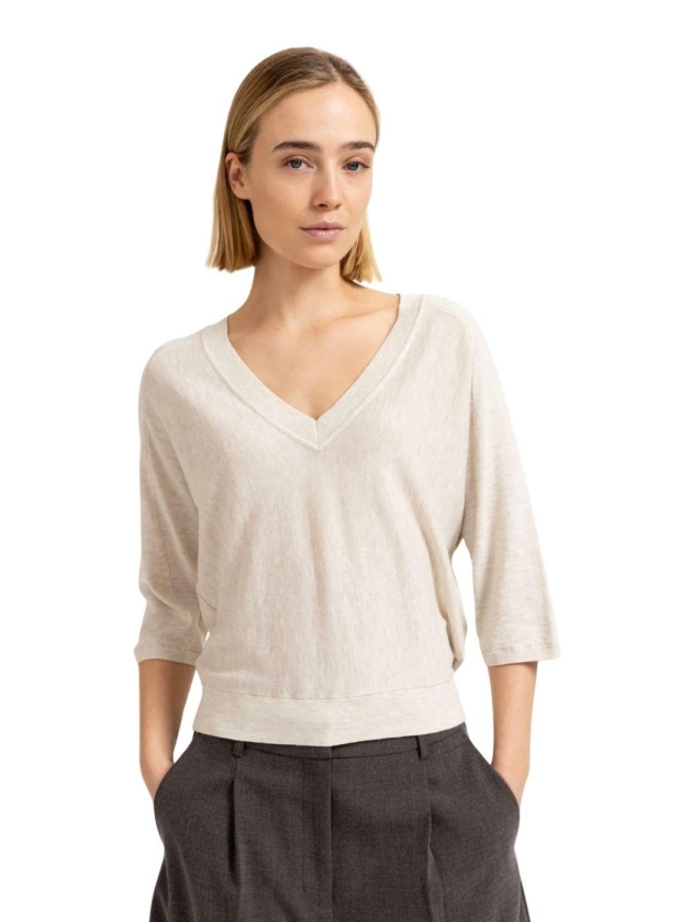 Yaya V-hals trui met zichtbare nade beige melange