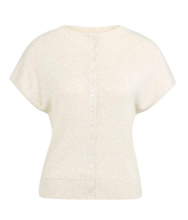 Yaya Mouwloos gebreid vest met knop beige melange