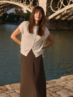 Yaya Mouwloos gebreid vest met knop beige melange