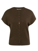 Yaya Mouwloos gebreid vest met knop slate black brown