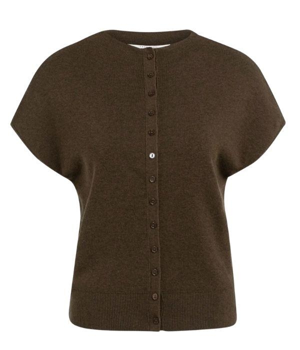 Yaya Mouwloos gebreid vest met knop slate black brown