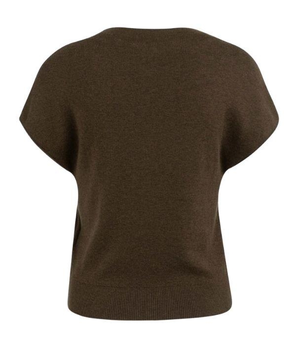 Yaya Mouwloos gebreid vest met knop slate black brown