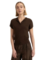Yaya Mouwloos gebreid vest met knop slate black brown