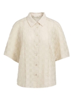 Yaya Jacquard blouse met korte mouw beige           